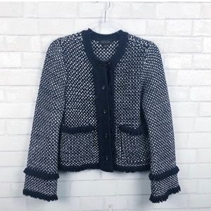 Ann Taylor Cotton Blend Navy and White Button Front Knit Cardigan Size Small